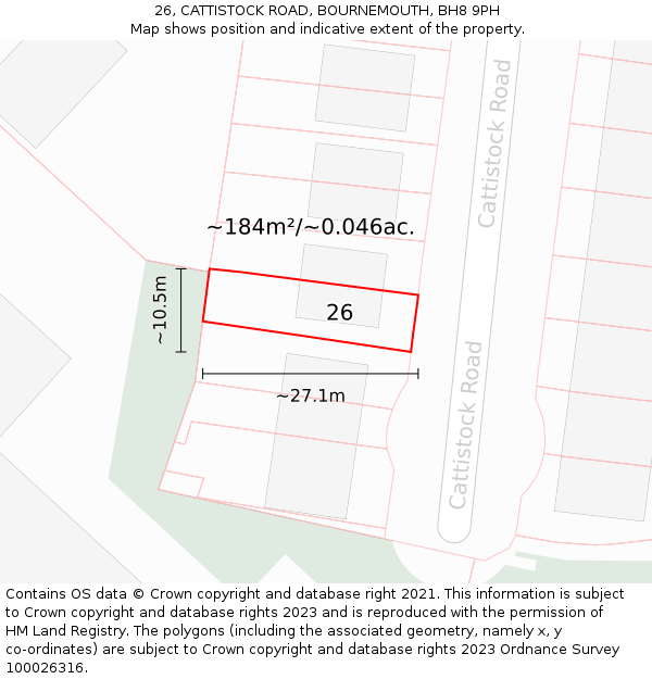 26, CATTISTOCK ROAD, BOURNEMOUTH, BH8 9PH: Plot and title map