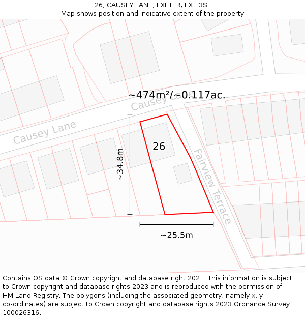 26, CAUSEY LANE, EXETER, EX1 3SE: Plot and title map