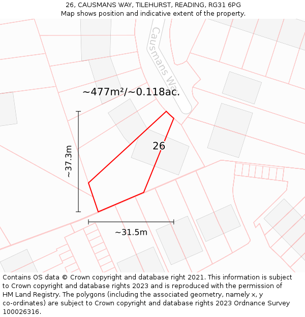 26, CAUSMANS WAY, TILEHURST, READING, RG31 6PG: Plot and title map