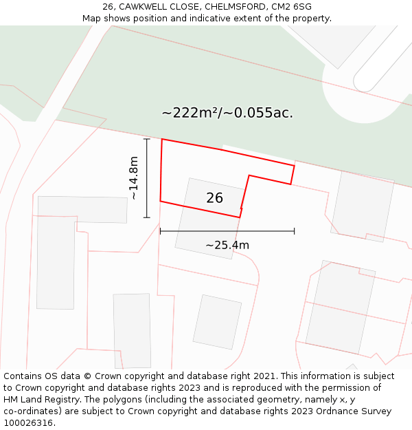 26, CAWKWELL CLOSE, CHELMSFORD, CM2 6SG: Plot and title map