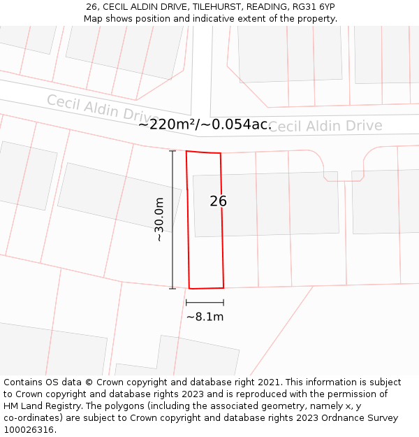 26, CECIL ALDIN DRIVE, TILEHURST, READING, RG31 6YP: Plot and title map
