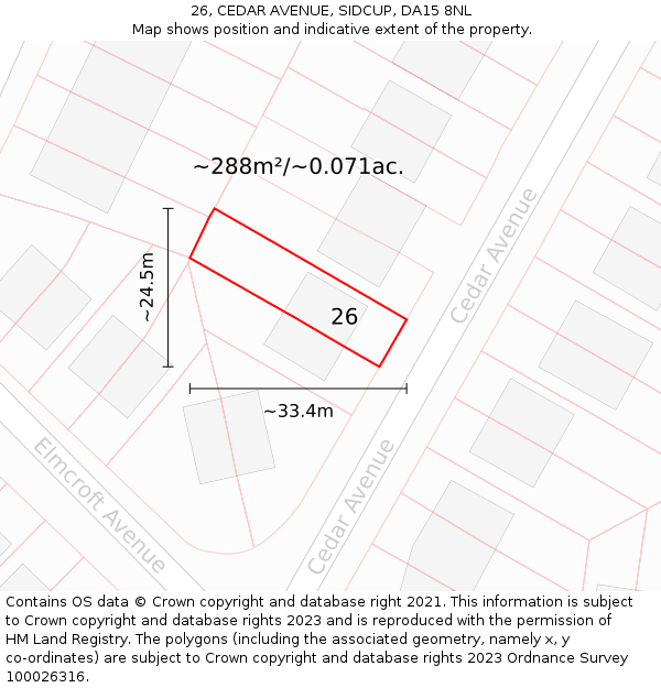 26, CEDAR AVENUE, SIDCUP, DA15 8NL: Plot and title map