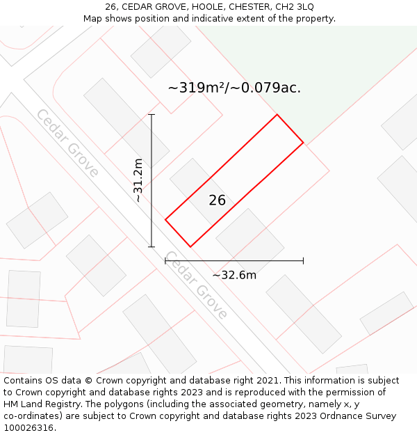 26, CEDAR GROVE, HOOLE, CHESTER, CH2 3LQ: Plot and title map