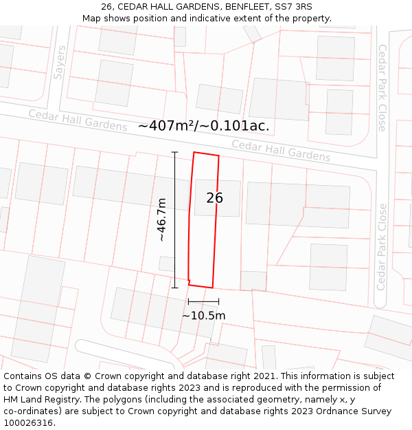 26, CEDAR HALL GARDENS, BENFLEET, SS7 3RS: Plot and title map