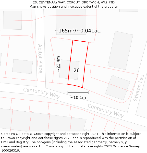 26, CENTENARY WAY, COPCUT, DROITWICH, WR9 7TD: Plot and title map