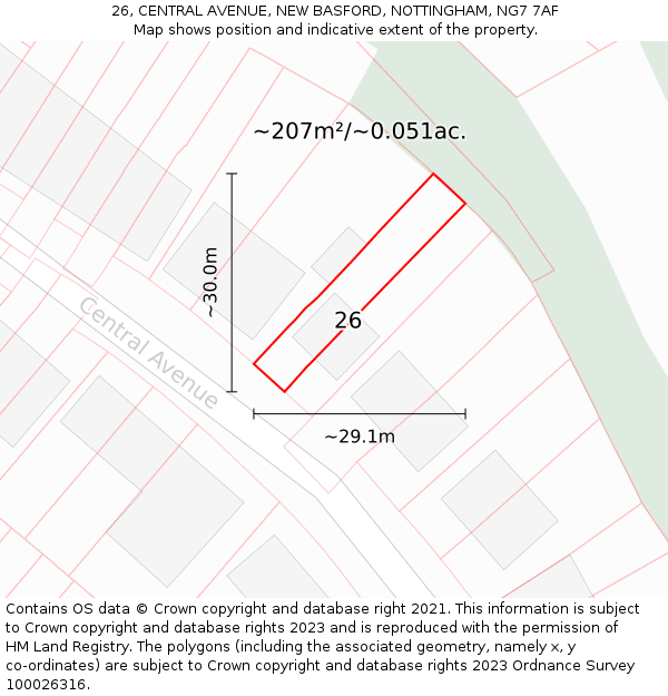26, CENTRAL AVENUE, NEW BASFORD, NOTTINGHAM, NG7 7AF: Plot and title map