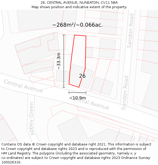26, CENTRAL AVENUE, NUNEATON, CV11 5BA: Plot and title map