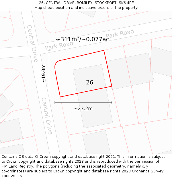 26, CENTRAL DRIVE, ROMILEY, STOCKPORT, SK6 4PE: Plot and title map