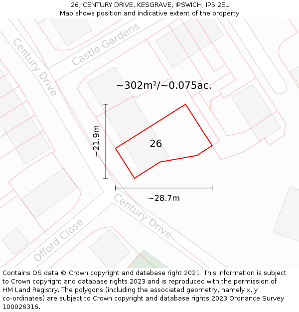 26, CENTURY DRIVE, KESGRAVE, IPSWICH, IP5 2EL: Plot and title map