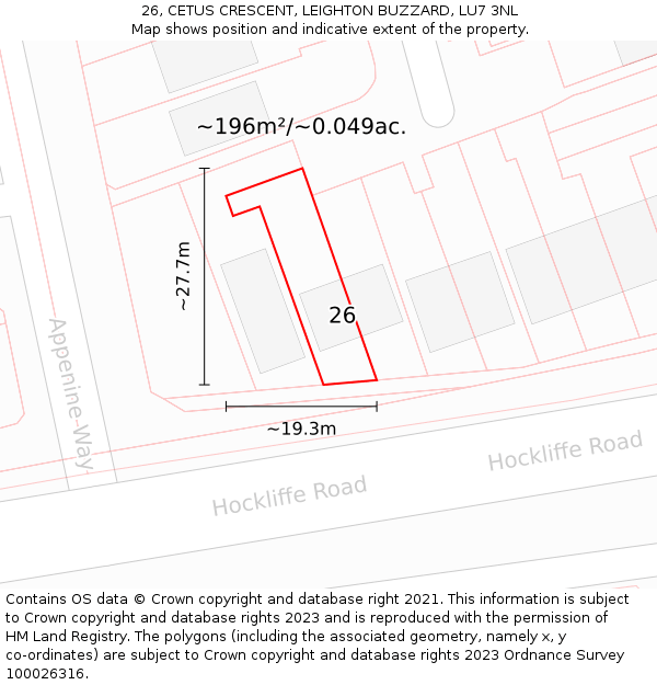 26, CETUS CRESCENT, LEIGHTON BUZZARD, LU7 3NL: Plot and title map