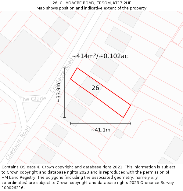 26, CHADACRE ROAD, EPSOM, KT17 2HE: Plot and title map