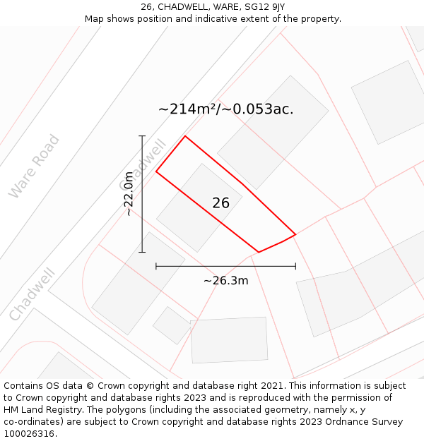 26, CHADWELL, WARE, SG12 9JY: Plot and title map