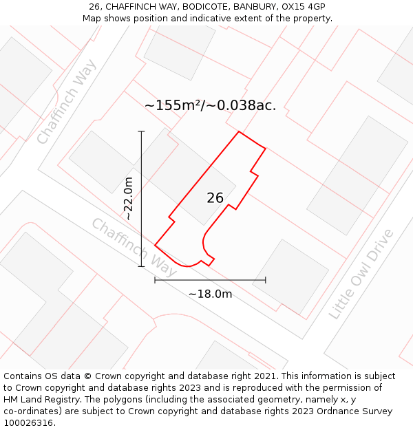 26, CHAFFINCH WAY, BODICOTE, BANBURY, OX15 4GP: Plot and title map