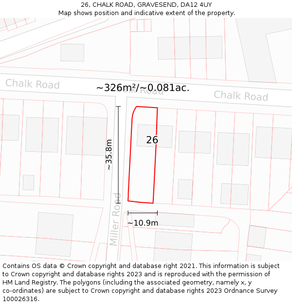 26, CHALK ROAD, GRAVESEND, DA12 4UY: Plot and title map
