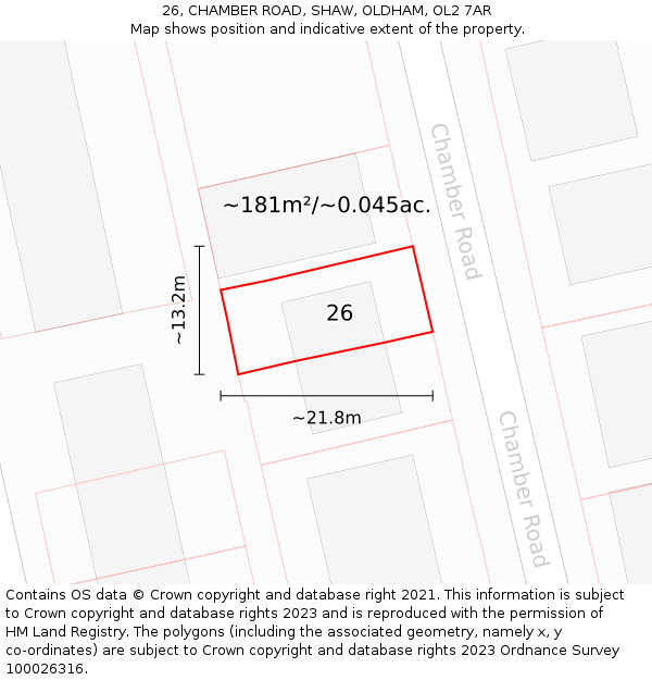 26, CHAMBER ROAD, SHAW, OLDHAM, OL2 7AR: Plot and title map