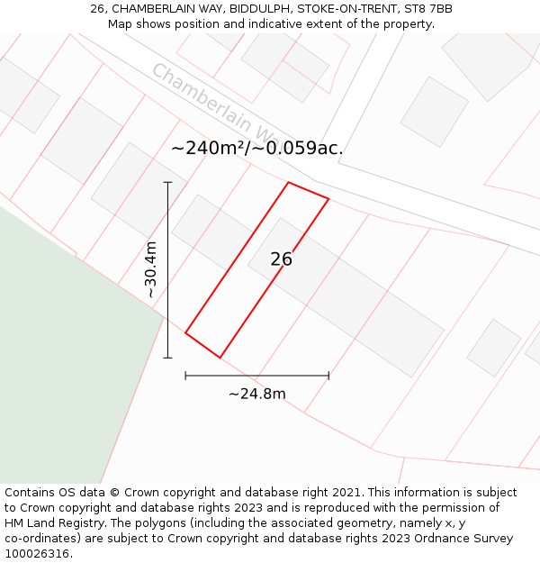 26, CHAMBERLAIN WAY, BIDDULPH, STOKE-ON-TRENT, ST8 7BB: Plot and title map