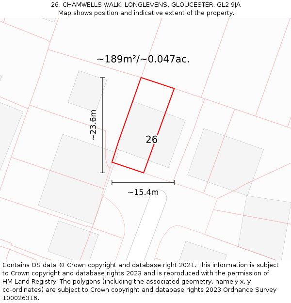 26, CHAMWELLS WALK, LONGLEVENS, GLOUCESTER, GL2 9JA: Plot and title map