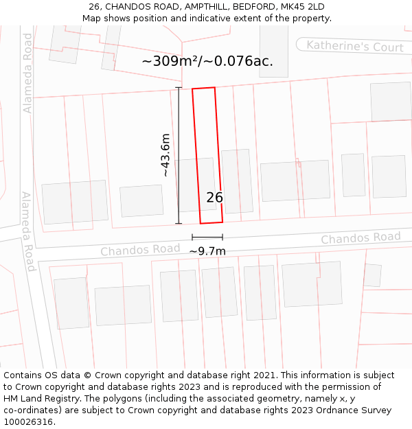26, CHANDOS ROAD, AMPTHILL, BEDFORD, MK45 2LD: Plot and title map