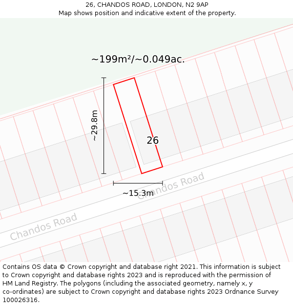 26, CHANDOS ROAD, LONDON, N2 9AP: Plot and title map