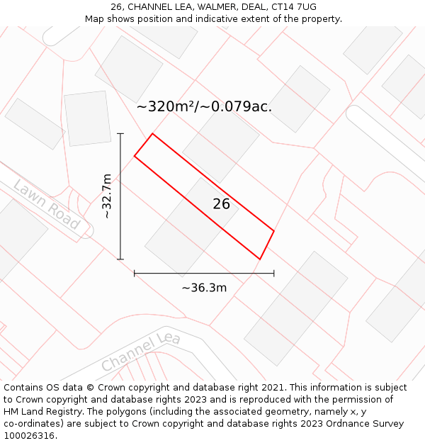 26, CHANNEL LEA, WALMER, DEAL, CT14 7UG: Plot and title map