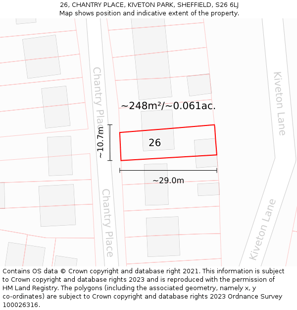 26, CHANTRY PLACE, KIVETON PARK, SHEFFIELD, S26 6LJ: Plot and title map