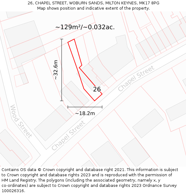 26, CHAPEL STREET, WOBURN SANDS, MILTON KEYNES, MK17 8PG: Plot and title map