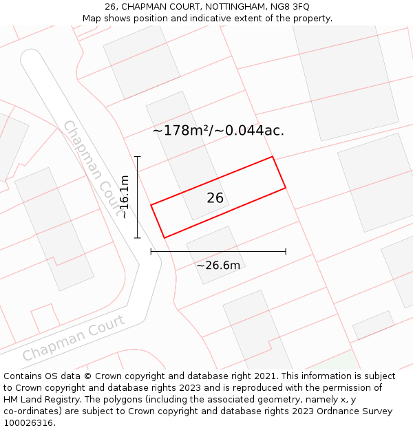 26, CHAPMAN COURT, NOTTINGHAM, NG8 3FQ: Plot and title map
