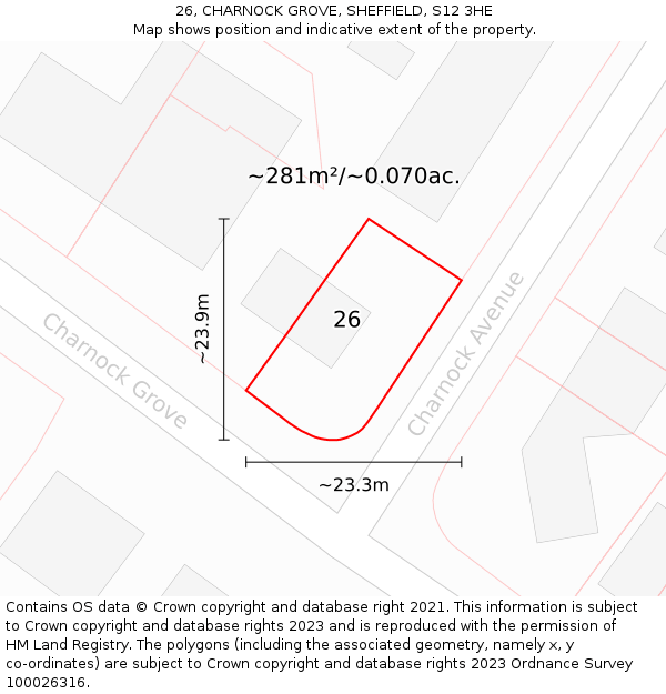 26, CHARNOCK GROVE, SHEFFIELD, S12 3HE: Plot and title map