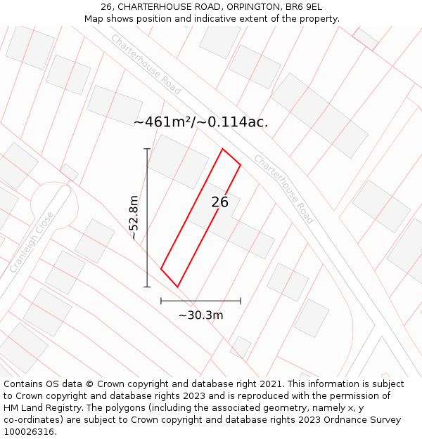 26, CHARTERHOUSE ROAD, ORPINGTON, BR6 9EL: Plot and title map