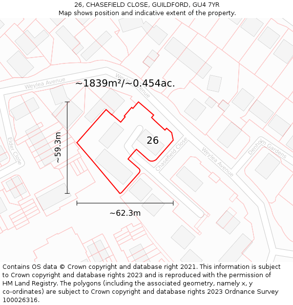 26, CHASEFIELD CLOSE, GUILDFORD, GU4 7YR: Plot and title map