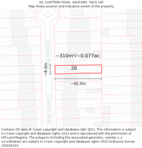 26, CHATTERN ROAD, ASHFORD, TW15 1AF: Plot and title map
