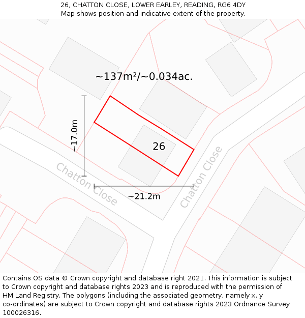 26, CHATTON CLOSE, LOWER EARLEY, READING, RG6 4DY: Plot and title map