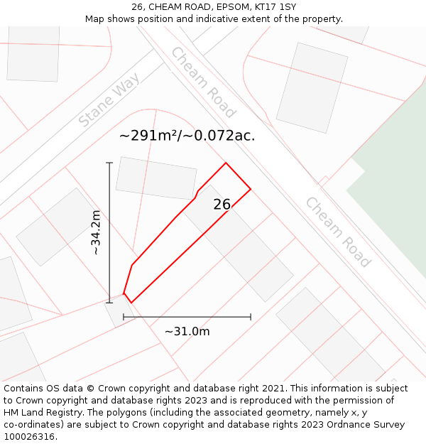 26, CHEAM ROAD, EPSOM, KT17 1SY: Plot and title map