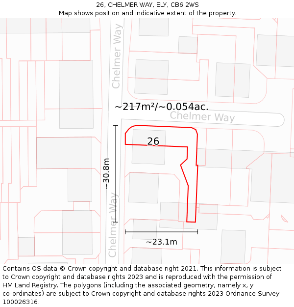 26, CHELMER WAY, ELY, CB6 2WS: Plot and title map