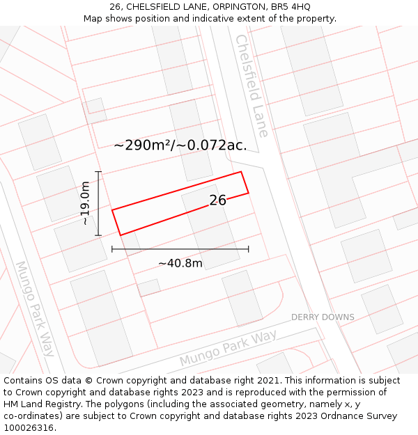 26, CHELSFIELD LANE, ORPINGTON, BR5 4HQ: Plot and title map