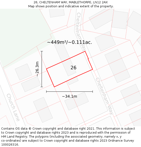 26, CHELTENHAM WAY, MABLETHORPE, LN12 2AX: Plot and title map