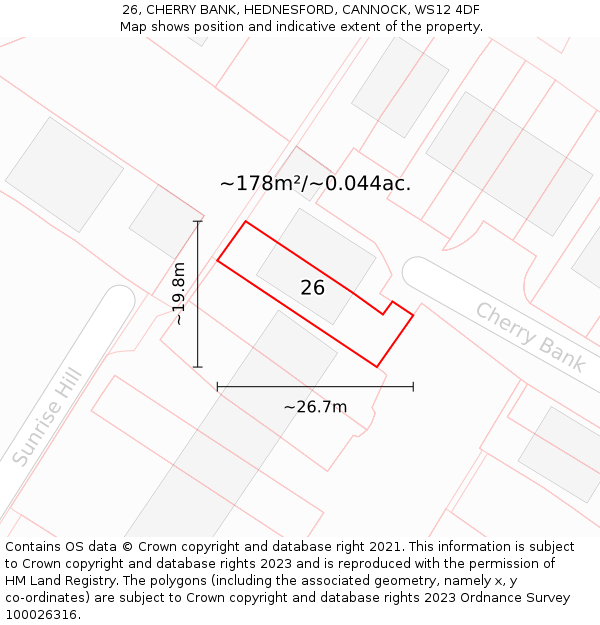 26, CHERRY BANK, HEDNESFORD, CANNOCK, WS12 4DF: Plot and title map