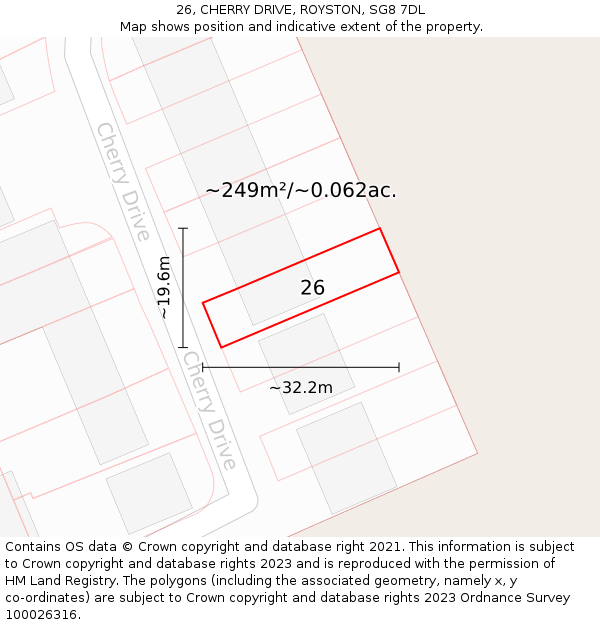 26, CHERRY DRIVE, ROYSTON, SG8 7DL: Plot and title map