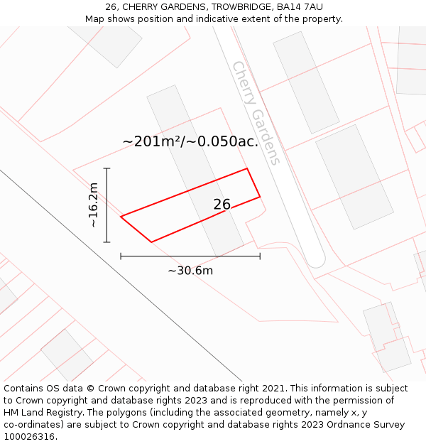26, CHERRY GARDENS, TROWBRIDGE, BA14 7AU: Plot and title map