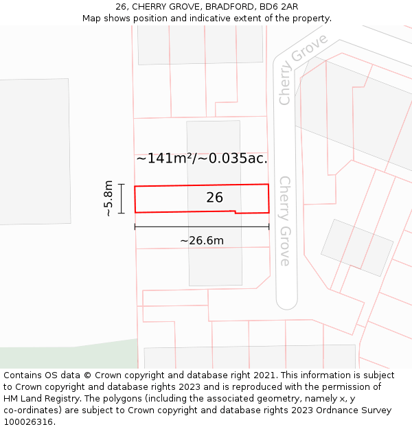 26, CHERRY GROVE, BRADFORD, BD6 2AR: Plot and title map