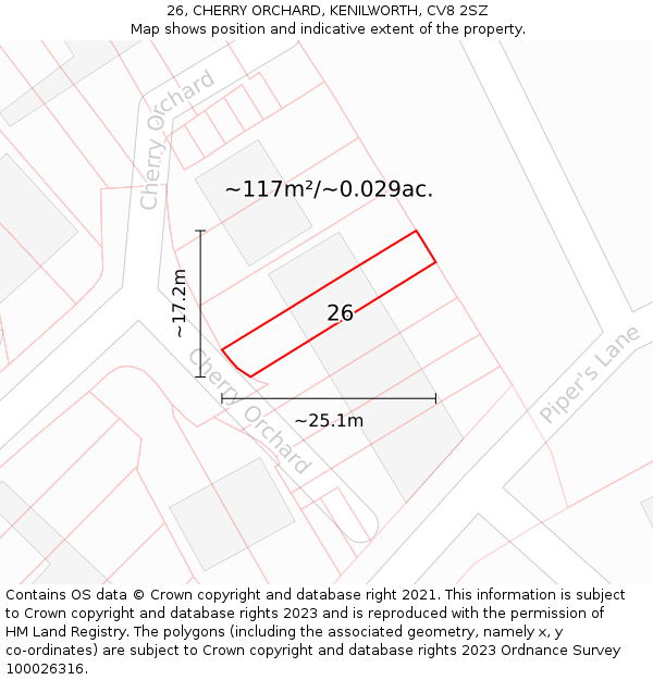 26, CHERRY ORCHARD, KENILWORTH, CV8 2SZ: Plot and title map