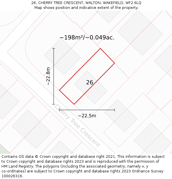 26, CHERRY TREE CRESCENT, WALTON, WAKEFIELD, WF2 6LQ: Plot and title map