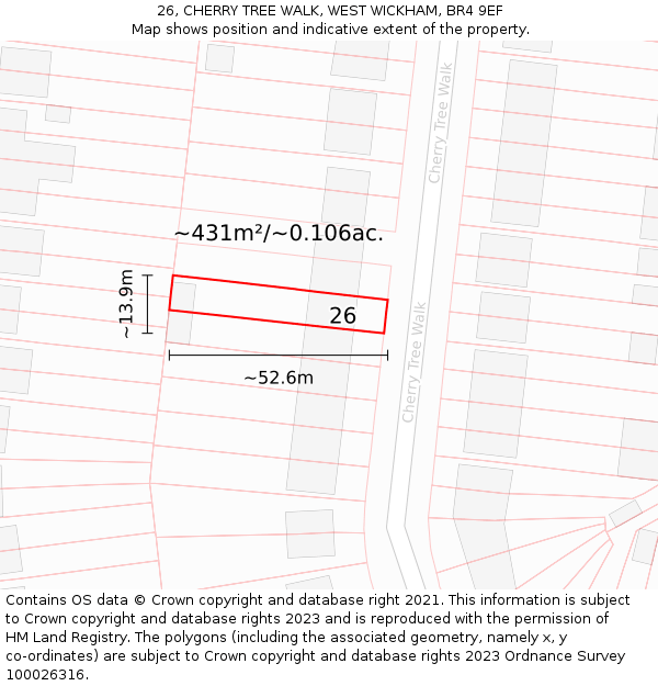 26, CHERRY TREE WALK, WEST WICKHAM, BR4 9EF: Plot and title map
