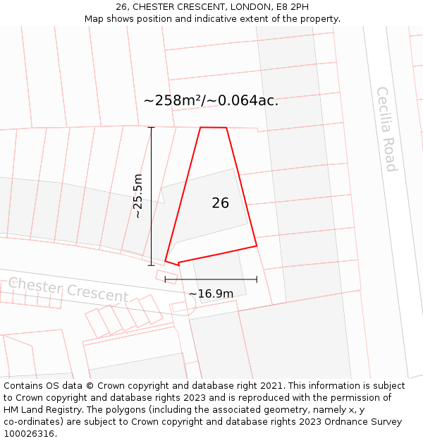 26, CHESTER CRESCENT, LONDON, E8 2PH: Plot and title map
