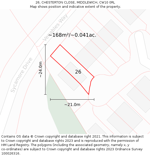 26, CHESTERTON CLOSE, MIDDLEWICH, CW10 0RL: Plot and title map