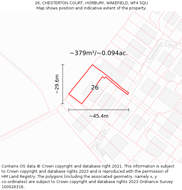 26, CHESTERTON COURT, HORBURY, WAKEFIELD, WF4 5QU: Plot and title map