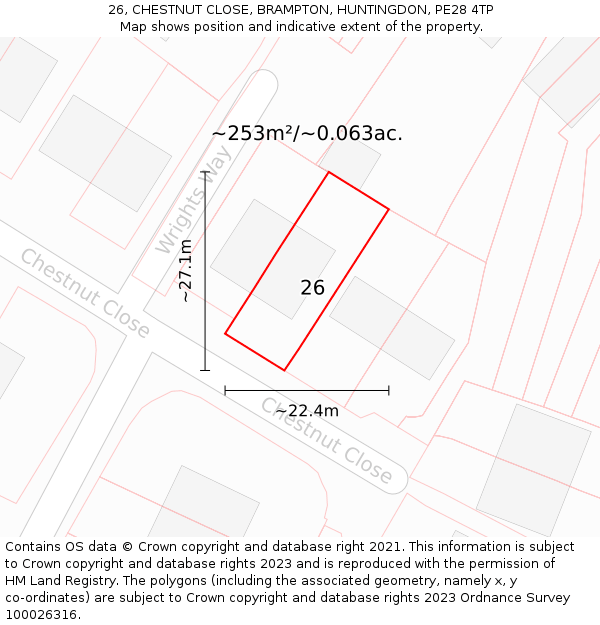 26, CHESTNUT CLOSE, BRAMPTON, HUNTINGDON, PE28 4TP: Plot and title map
