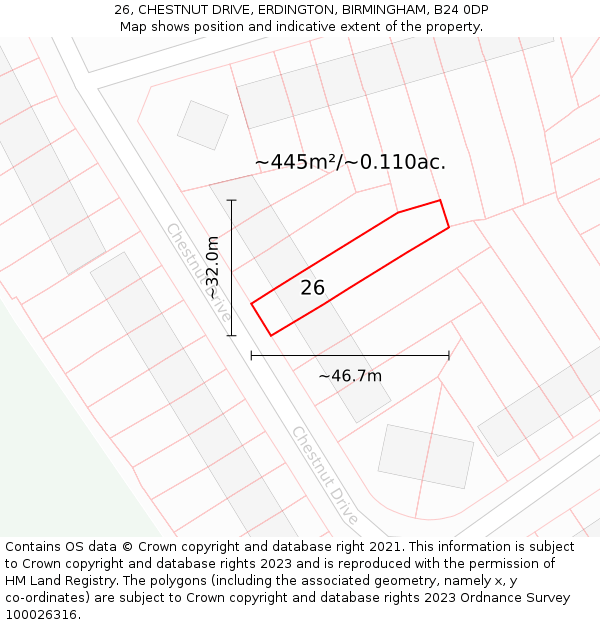 26, CHESTNUT DRIVE, ERDINGTON, BIRMINGHAM, B24 0DP: Plot and title map