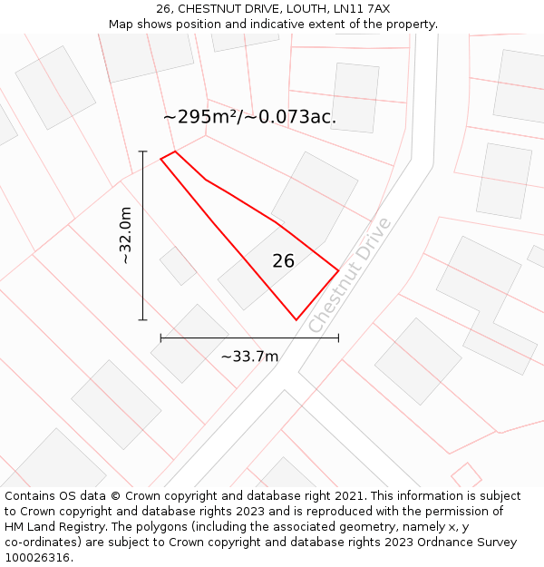 26, CHESTNUT DRIVE, LOUTH, LN11 7AX: Plot and title map