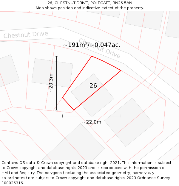 26, CHESTNUT DRIVE, POLEGATE, BN26 5AN: Plot and title map